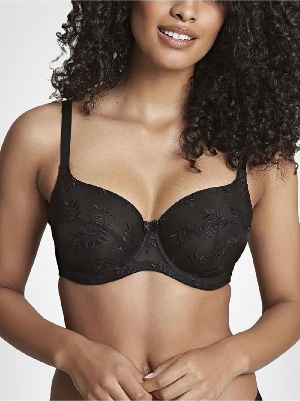 Panache Tango Underwired Balconnet Bra with Floral Embroidery Black 36D NWT
